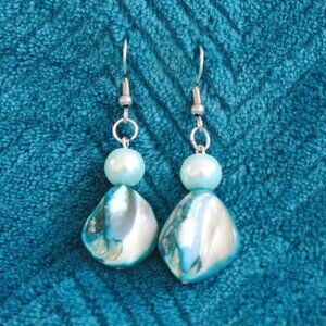 Handmade Hypoallergenic Turquoise Mother-of-Pearl Shell Drop Earrings